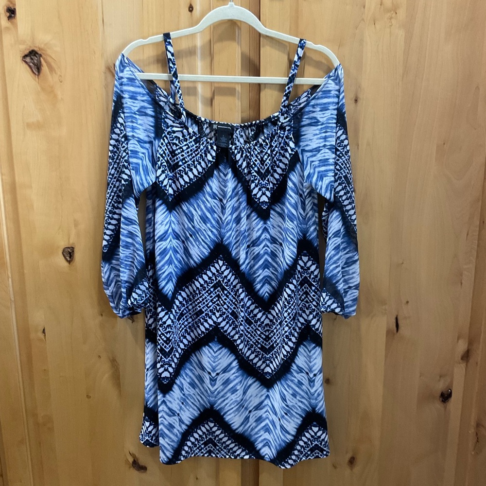 Blue and Black Patterned Women's Dress